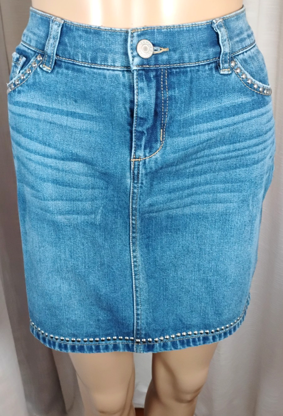 Soho Denim Mini Skirt Studded Trim Y2K Emo Whiskered 5 Pocket Festival